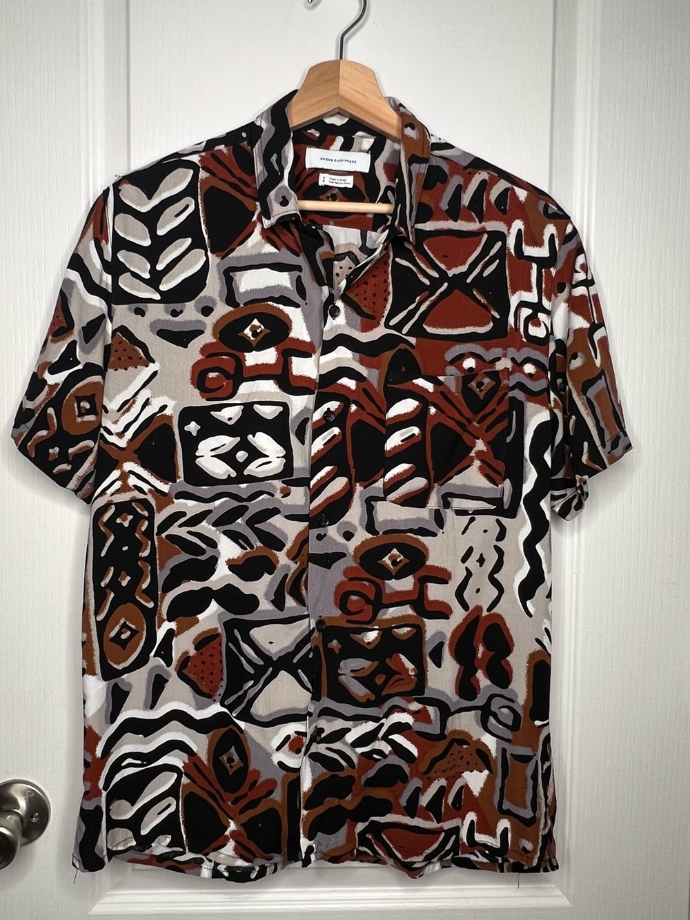 Urban Outfitters Abstract Print Short-Sleeve Shirt — Brown, Black & White